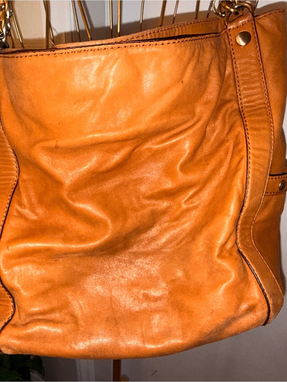 Michael Kors Women's Leather Shoulder Bag in Cognac Brown with  Gold Chain Strap - Picture 9 of 15